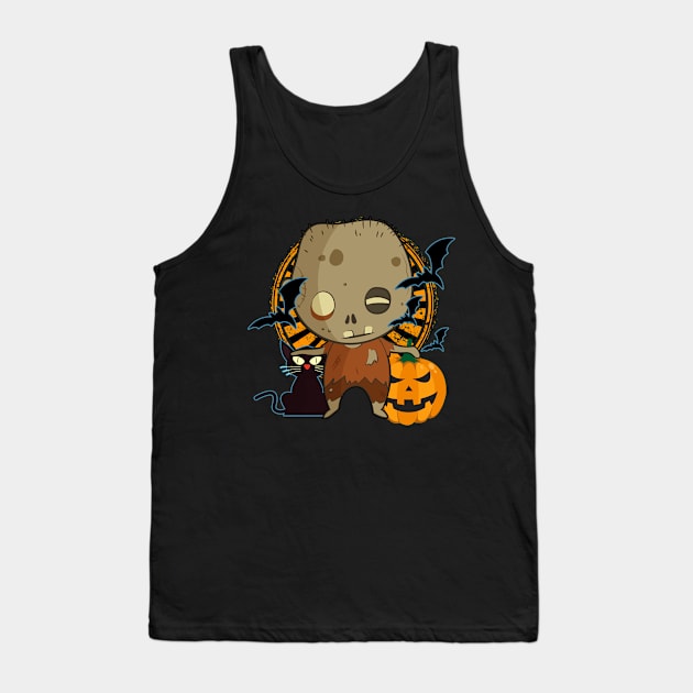 Halloween Zombie Cat Pumpkin Bats Tank Top by letnothingstopyou